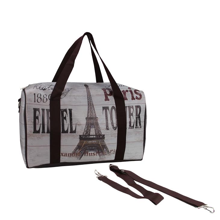 Northlight 16&#x22; Gray Vintage-Style Eiffel Tower French Theme Travel Bag with Handles and Crossbody Strap