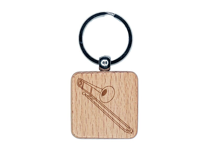 Tenor Trombone Brass Musical Instrument Engraved Wood Square Keychain Tag Charm Michaels