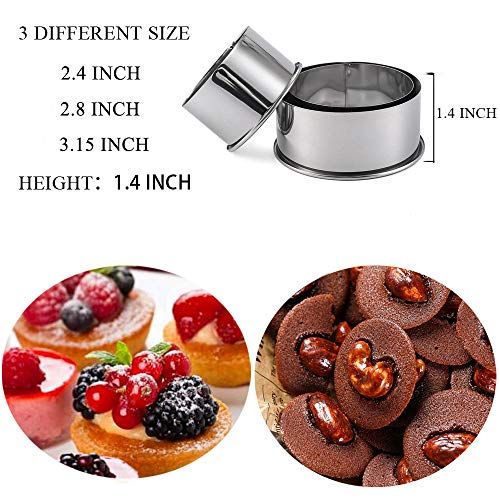 3 Pieces Cookie Cutters - Biscuit Cutters/Stainless Steel Dumpling Cutters/Cake Pastry Cutters/Cake Cookie Scone Cutters Molds stamps for Cooking Baking Round Edge)