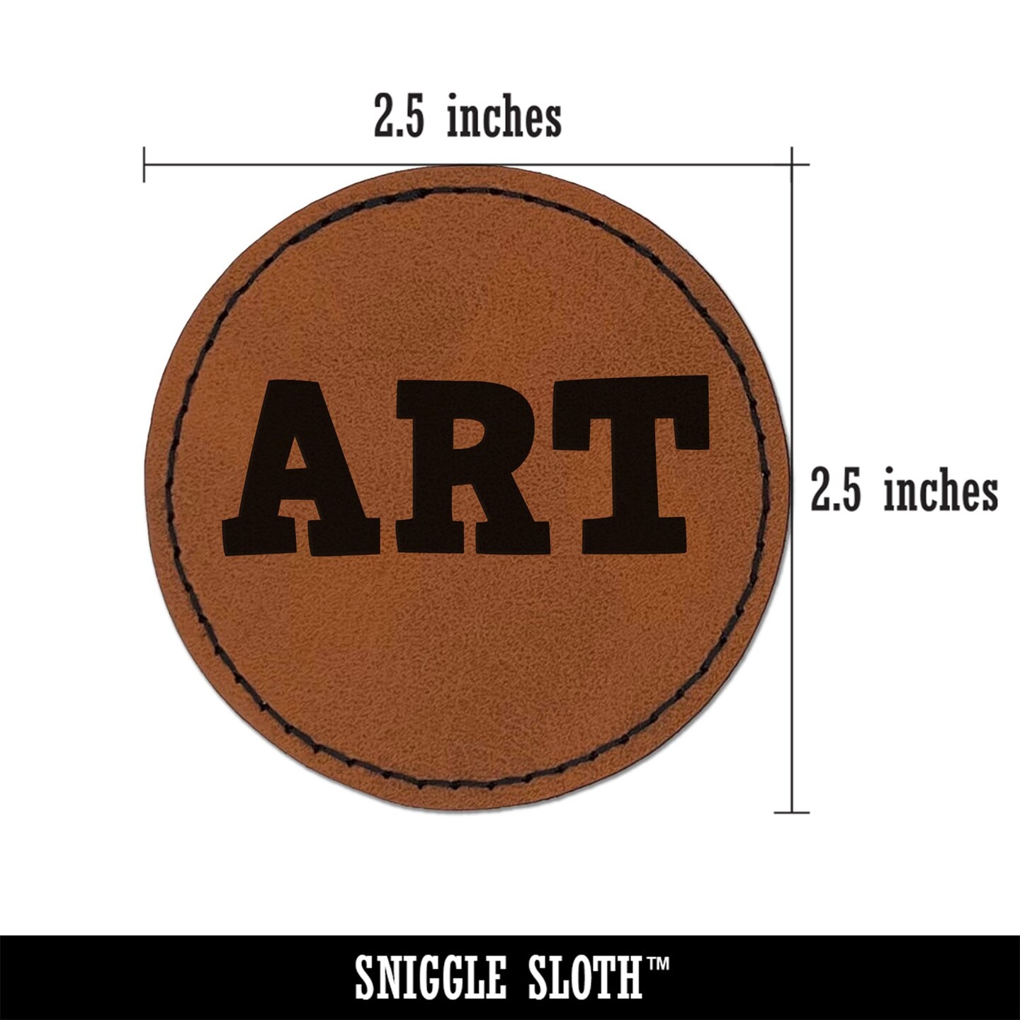 Art Fun Text Round Iron-On Engraved Faux Leather Patch Applique - 2.5&#x22;