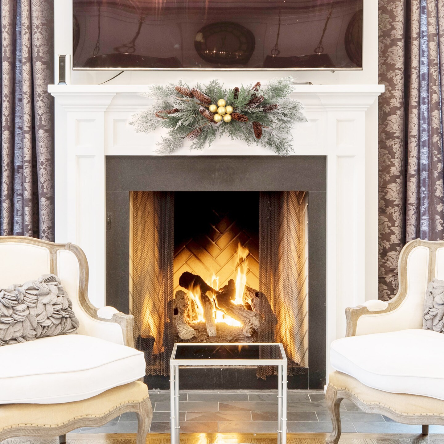 Snow Pine Picks with Pine Cones - Box of 6 Realistic Christmas Floral Accents for Home Decor and Events | 2024 Christmas Collection, Floral Home by Artificial Flowers