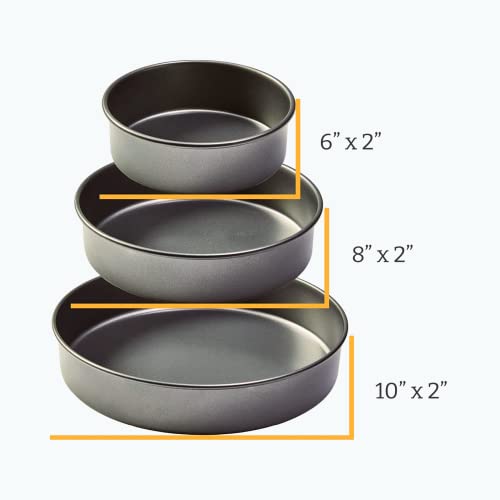 3 Piece Professional Non-Stick Round Cake Pan Bakeware Set, Gray