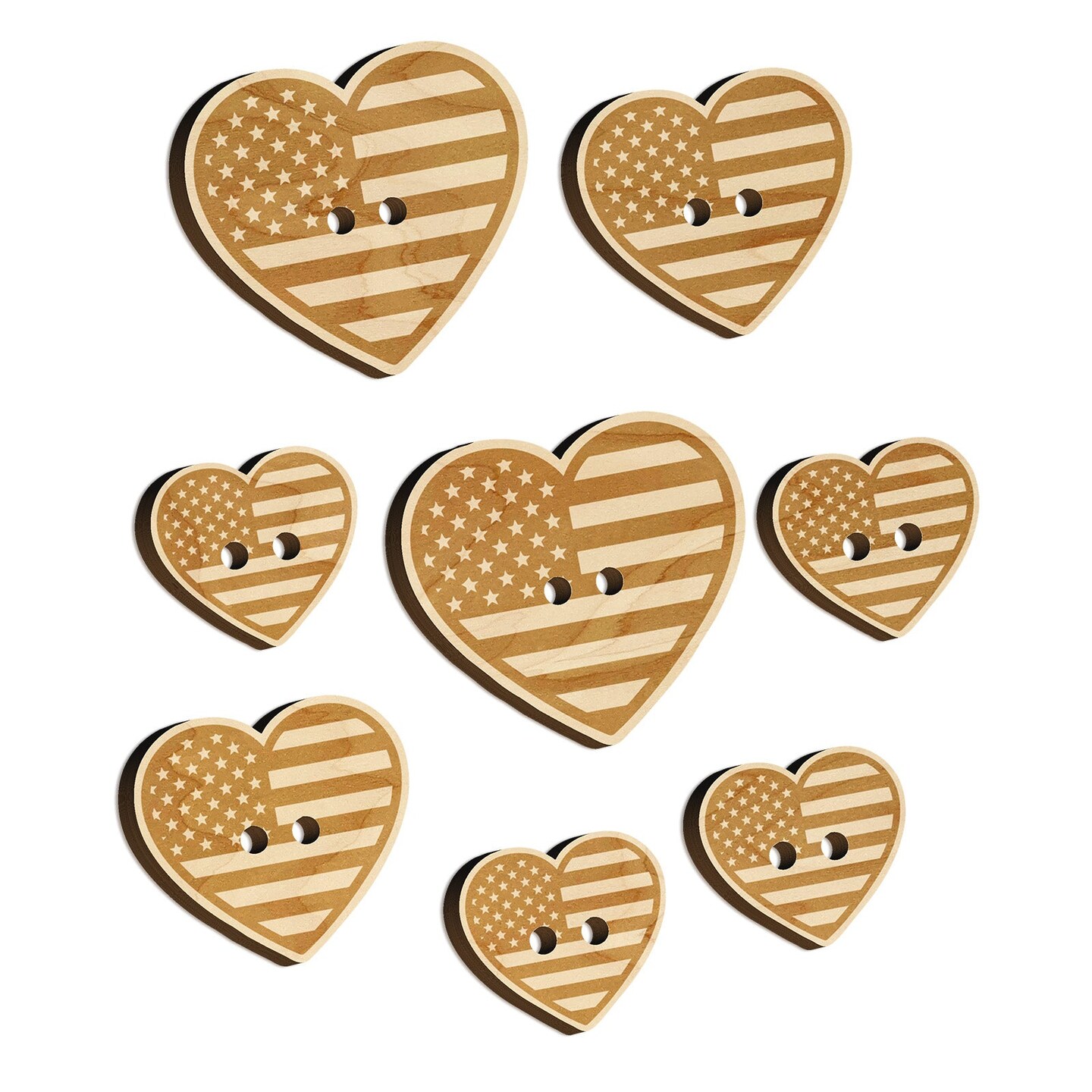 Heart Shaped American Flag United States of America USA Wood Buttons for Sewing Knitting Crochet DIY Craft