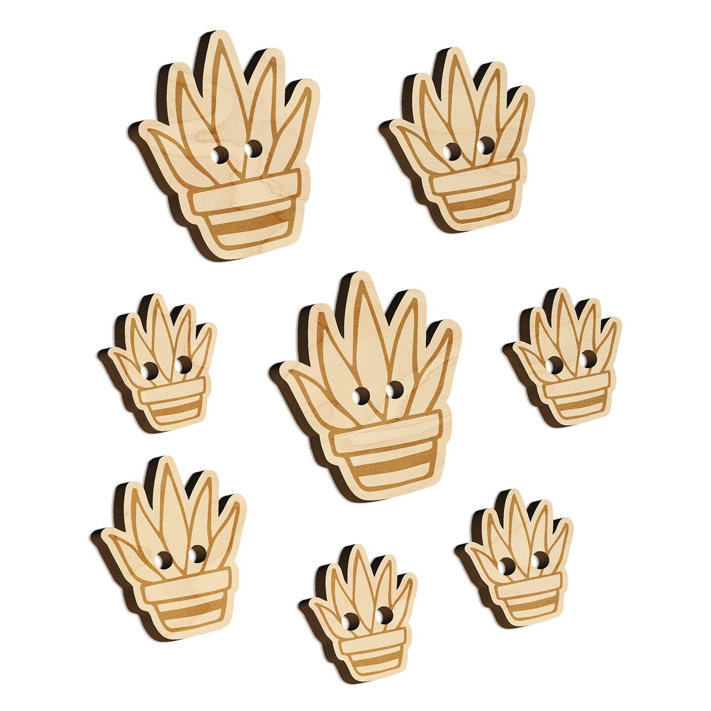 Hand Drawn Cactus Succulent Doodle Wood Buttons for Sewing Knitting Crochet DIY Craft