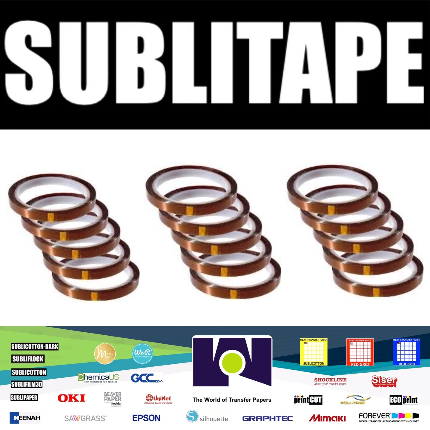 15 rolls Heat resistant tapes sublimation Press Transfer Thermal Tape 4mmx30m SUBLITAPE TAWNY