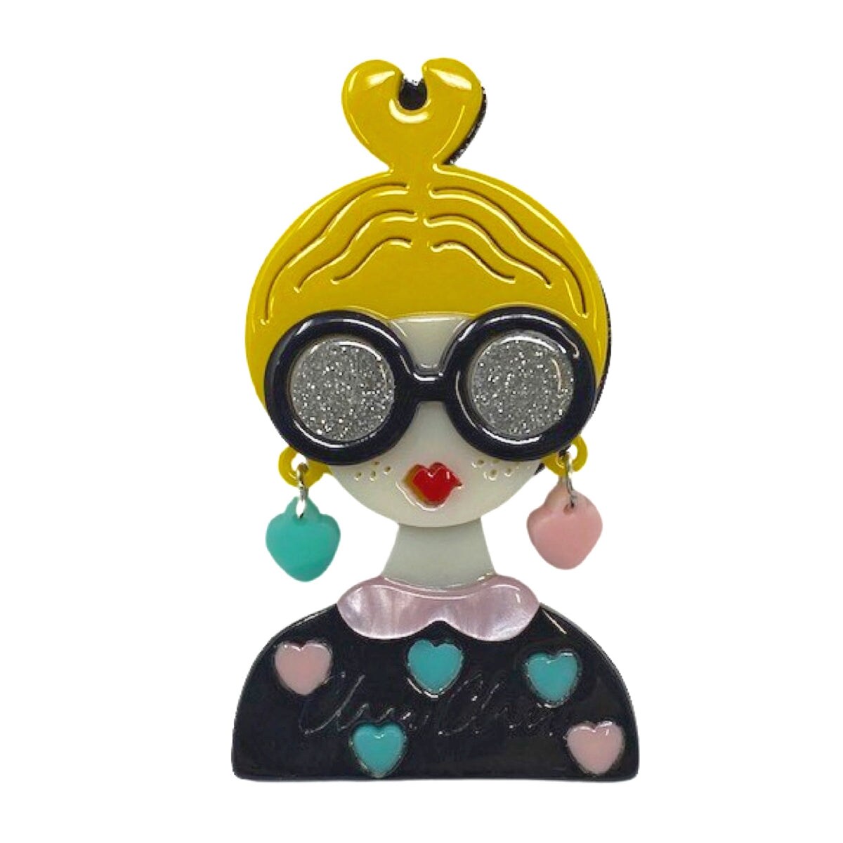 Wrapables Acrylic Fashion Brooch Pin for Sweaters, Coats, Scarves, and Bags, Hearts &#x26; Glasses