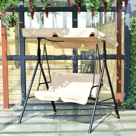 2-Seat Outdoor Swing Chair with Canopy, Cushions, Steel Frame, 440 lbs Capacity