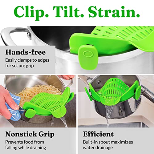 Kitchen Gizmo Snap N Strain Pot Strainer and Pasta Strainer Cooking Gadgets  - Adjustable Silicone Clip On Strainer for Pots, Pans, & Bowls - Perfect  Cooking Gifts for Women, Kitchen Gifts 