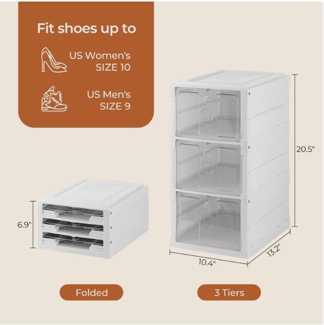 3-6 Tier Foldable Shoe Rack Plastic Stackable for Closet Shoe Organizer Box