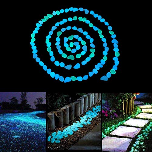 200 Pieces Glow in The Dark Garden Pebbles Stones Rocks for Yard and Walkways Decor, DIY Decorative Luminous Stones in Blue