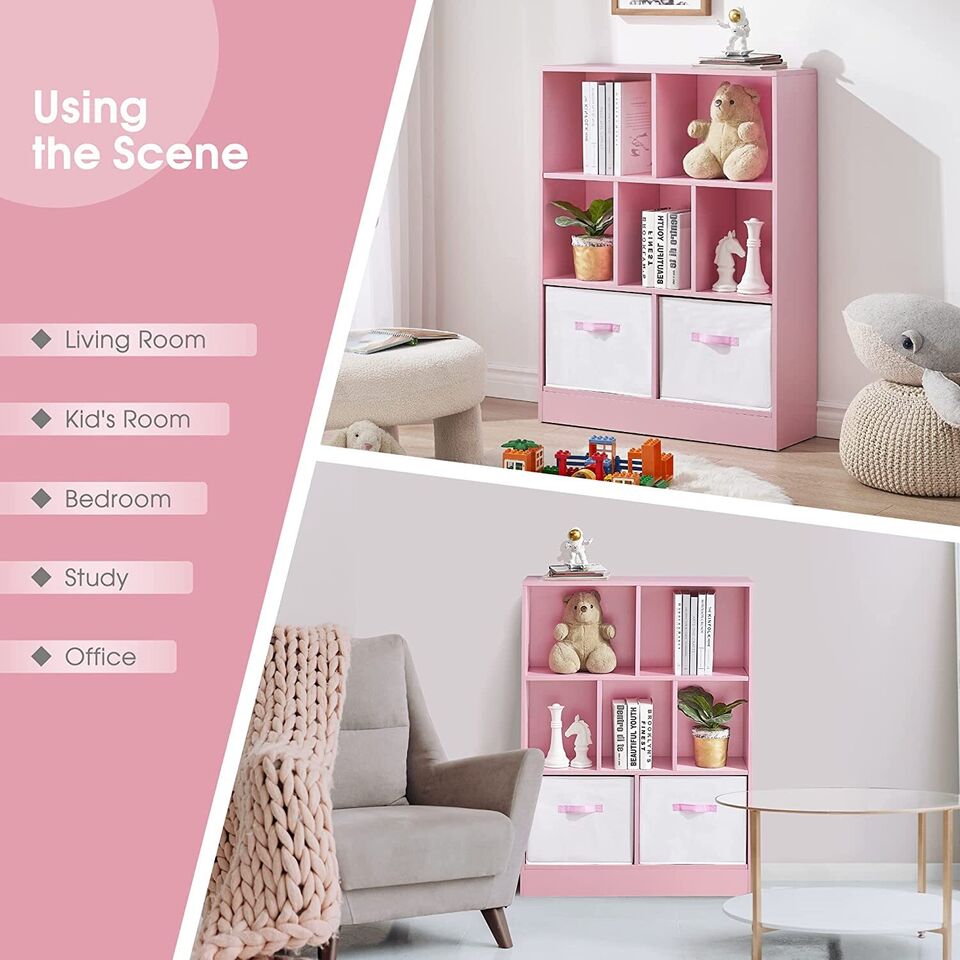 Storage Bookcase with Fabric Drawer, Modern Display Toy Cabinet.