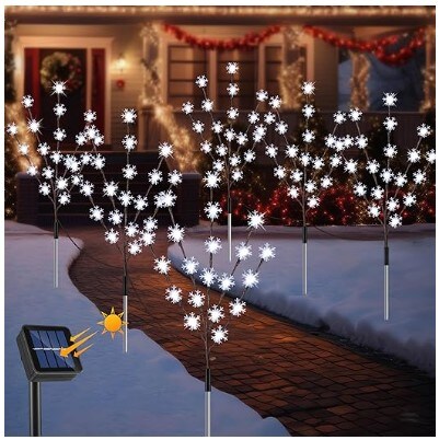 6 Pack Solar Snowflake Christmas Pathway Lights, 8 Modes 120 LEDs Solar Christmas Yard Stakes Outdoor Waterproof, Christmas Snowflake Tree Lights for Garden Yard Lawn Pathway Grave Decor