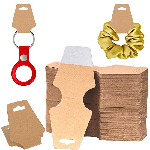 BIKCZEWIN 200 Pieces Keychain Display Cards with Adhesive Necklace Bracelet Jewelry Hanging Blank Kraft Paper Packaging Tags