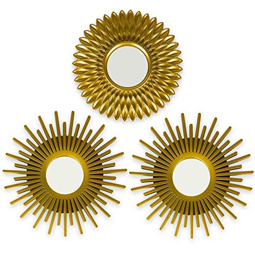 3 Pack Gold Decorative Wall Mirrors Decorative Mirrors Ideal for Home, Bedroom and Living Room Decoration | Round Wall Mirrors Original Gifts for Women | Wall Decoration