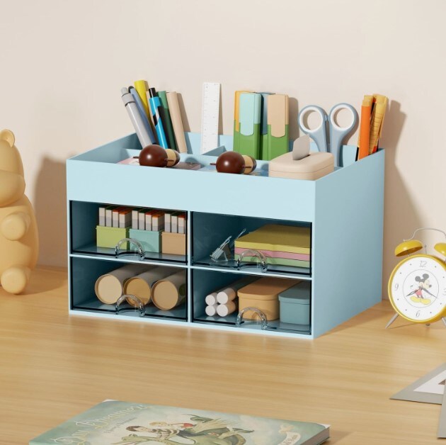 Pen Organizer with 4 Drawers, Multi-Functional Desk Pencil Holder, Desk Organiser