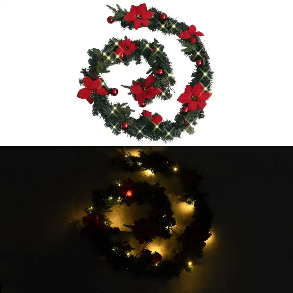 8.9&#x27; Green PVC Christmas Garland with LED Lights