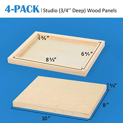 Unfinished Birch Wood Canvas Panels Kit, Falling in Art 4 Pack of 8x10''  Studio 3/4'' Deep Cradle Boards for Pouring Art, Crafts, Painting and More