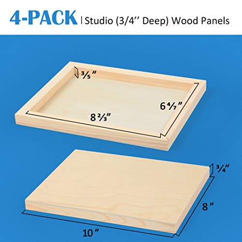 4 Pieces Unfinished Birch Wood Canvas Panels Kit, Falling in Art 8x10’’ Studio 3/4’’ Deep Cradle Boards for Pouring Art, Crafts, Painting and More