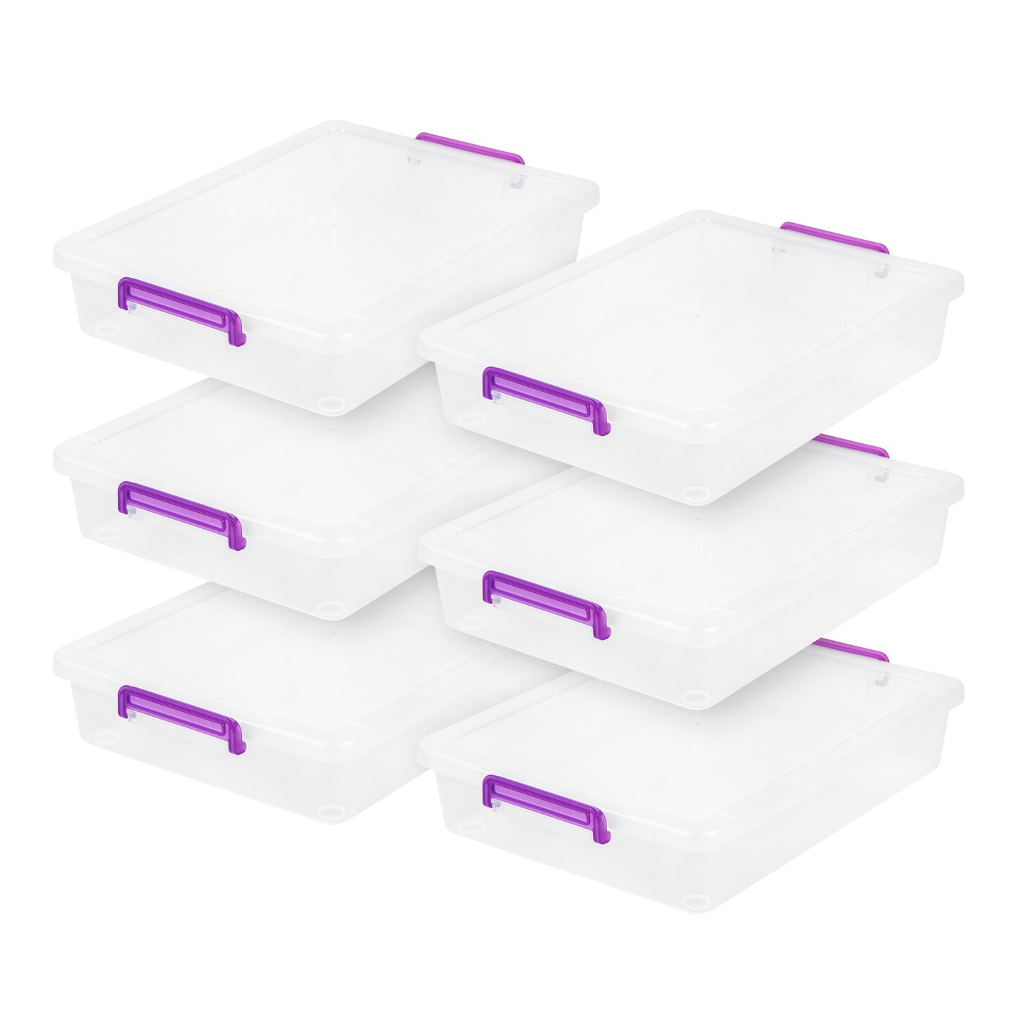 IRIS USA 6Pack 6qt Large Clear Plastic Modular Storage Bins with Secure  Latching Buckles, Violet