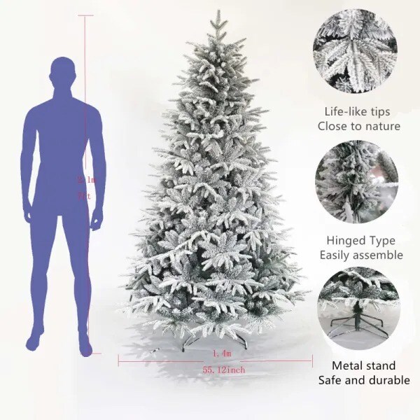 7ft Snow Flocked Artificial Christmas Tree with Realistic White Tips