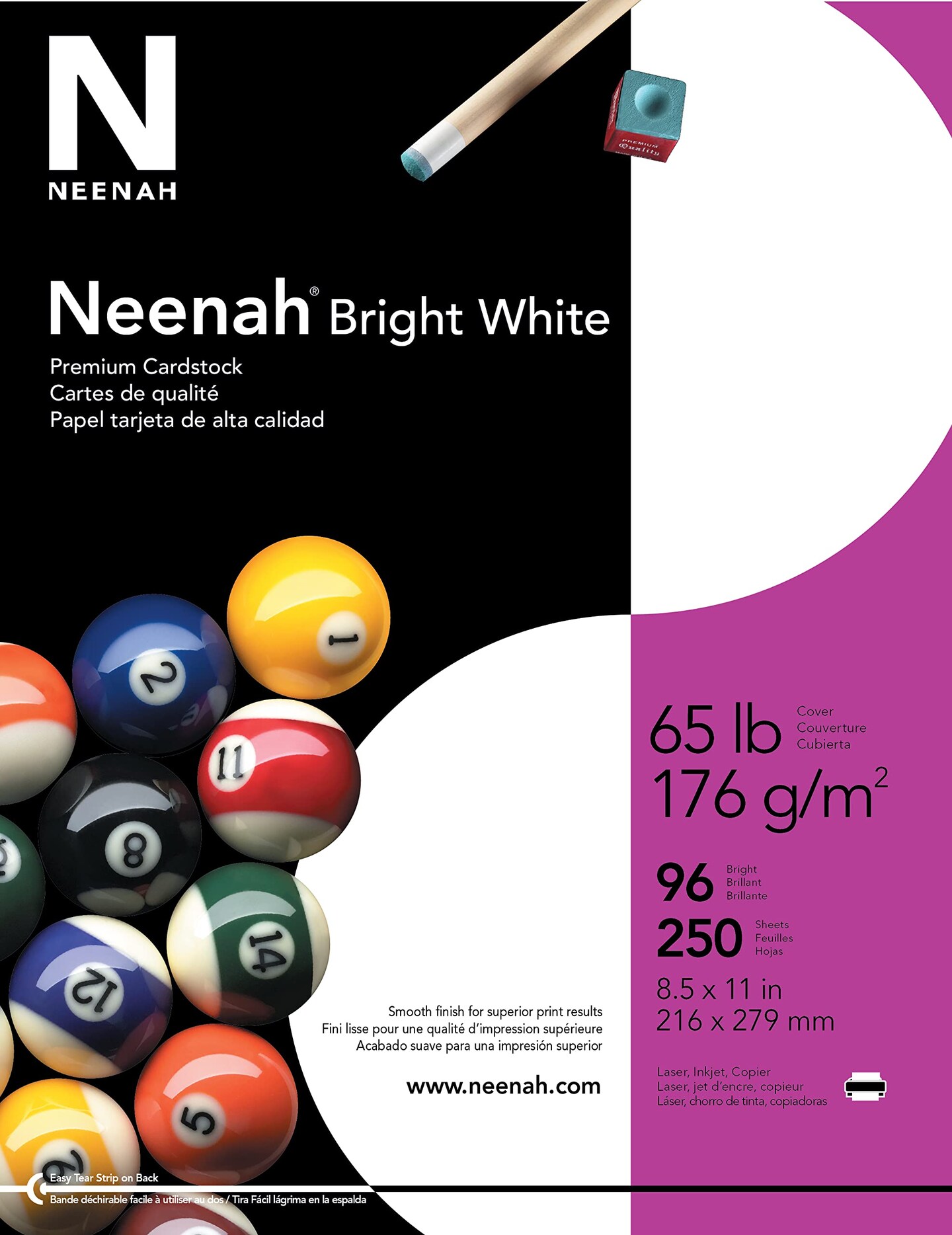 250 Sheets  Premium Cardstock, 8.5&#x22; x 11&#x22;, 65 lb/176 gsm, Bright White