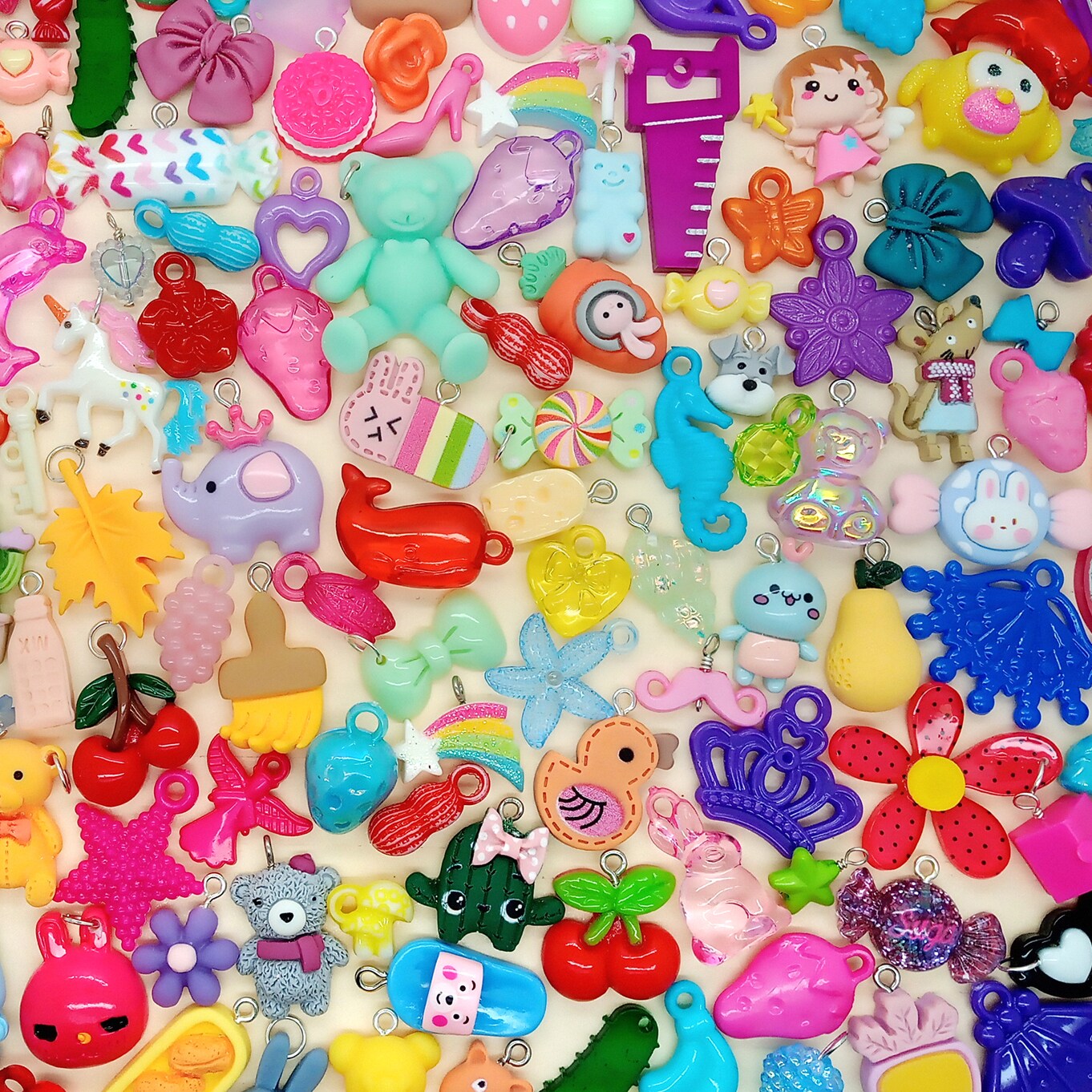 100 Charms Mix, Huge Variety of Assorted Acrylic Resin & Other Cute Charms,  Adorabilities