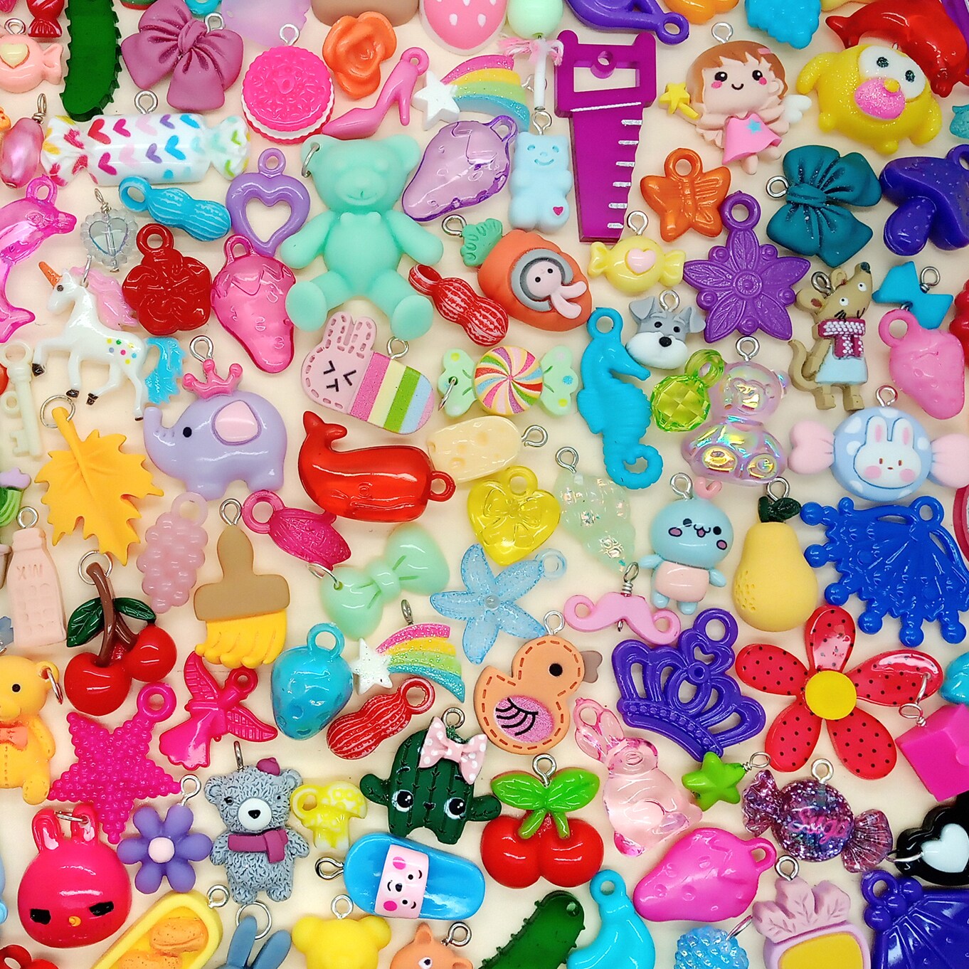 100 Charms Mix, Huge Variety of Assorted Acrylic Resin & Other Cute Charms, Mixed Media, Adorabilities