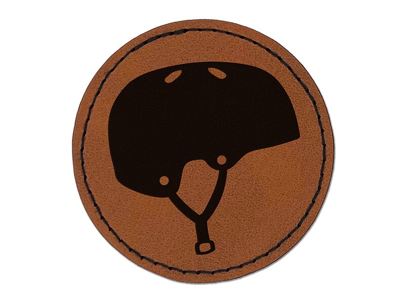 Skateboarding Sports Helmet Round Iron-On Engraved Faux Leather Patch Applique - 2.5&#x22;