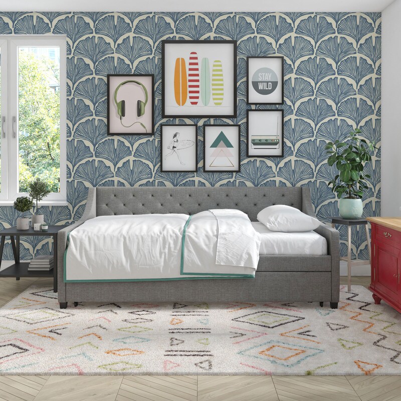 Tempaper Feather Palm by Novogratz Peel and Stick Wallpaper Waverly Blue
