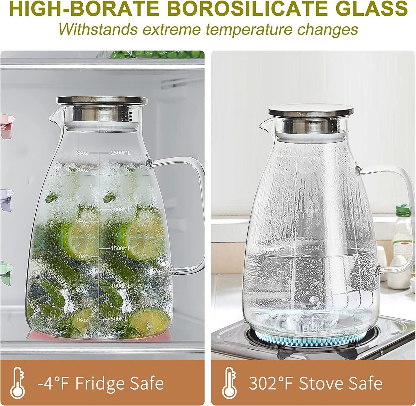 88 oz. Elegant Glass Pitcher with Lid