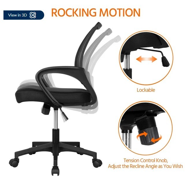 Black Mesh Swivel Office Chair with Armrests and Mid Back Adjustment