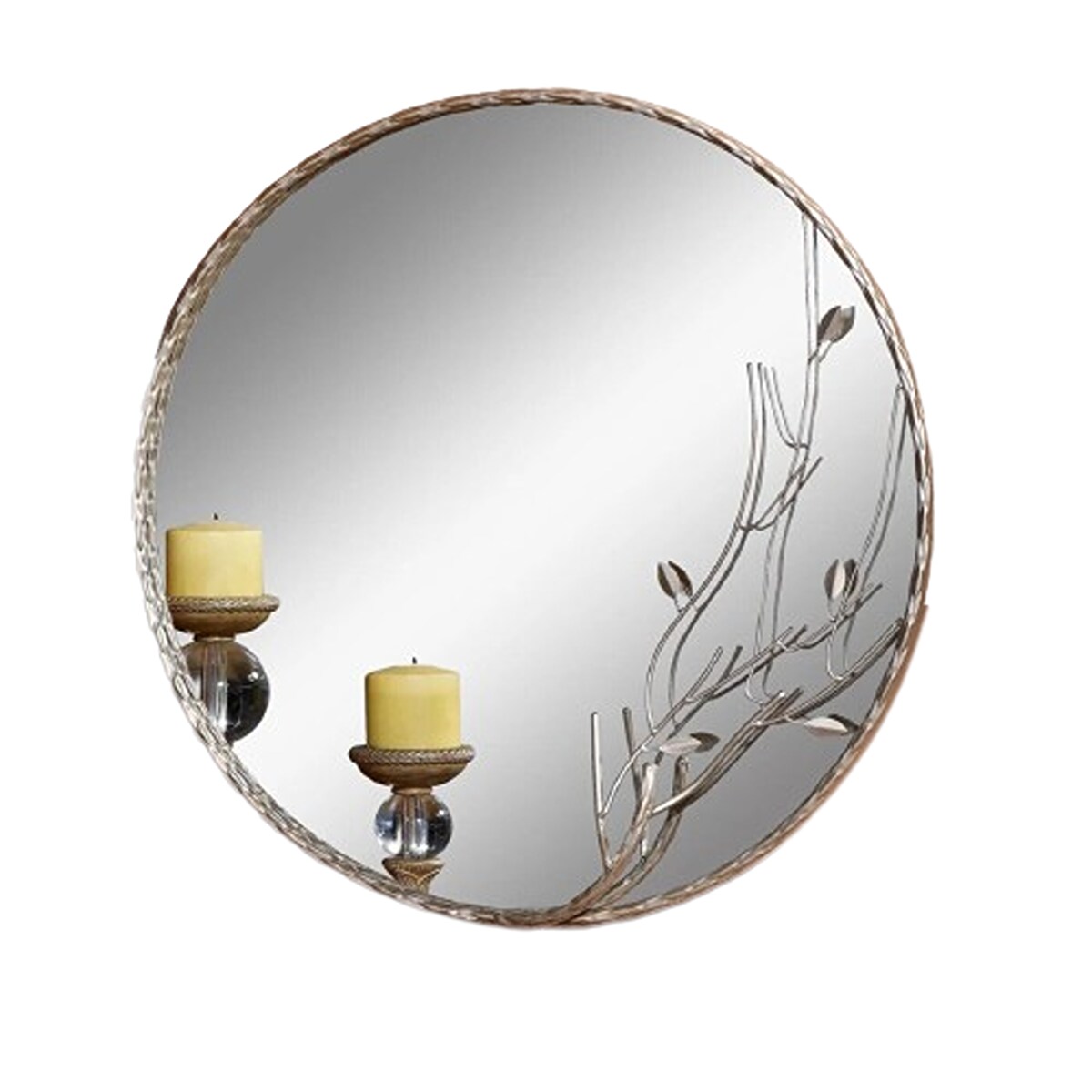 25 Inches Round Metal Twig Mirror