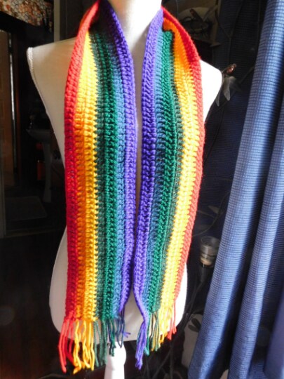 Boutique good vibrant colorful rainbow pride knit scarf