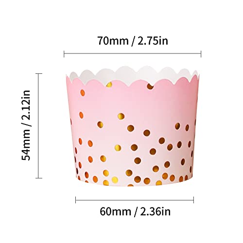 25 Pieces Party Hippo Cupcake Cups, 4.5 Oz Disposable Foil Muffin Liners, Gold Cupcake Baking Cups, Baking Cups (Gold Dots Pink)
