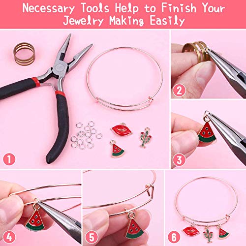300 Pieces Bangle Bracelets Making Kit, Charm Bracelet Making Kit with Expandable Bangles, Charms, Jump Rings and Pliers for Jewelry Making Bangle Bracelets (with Gift Box and Tools)