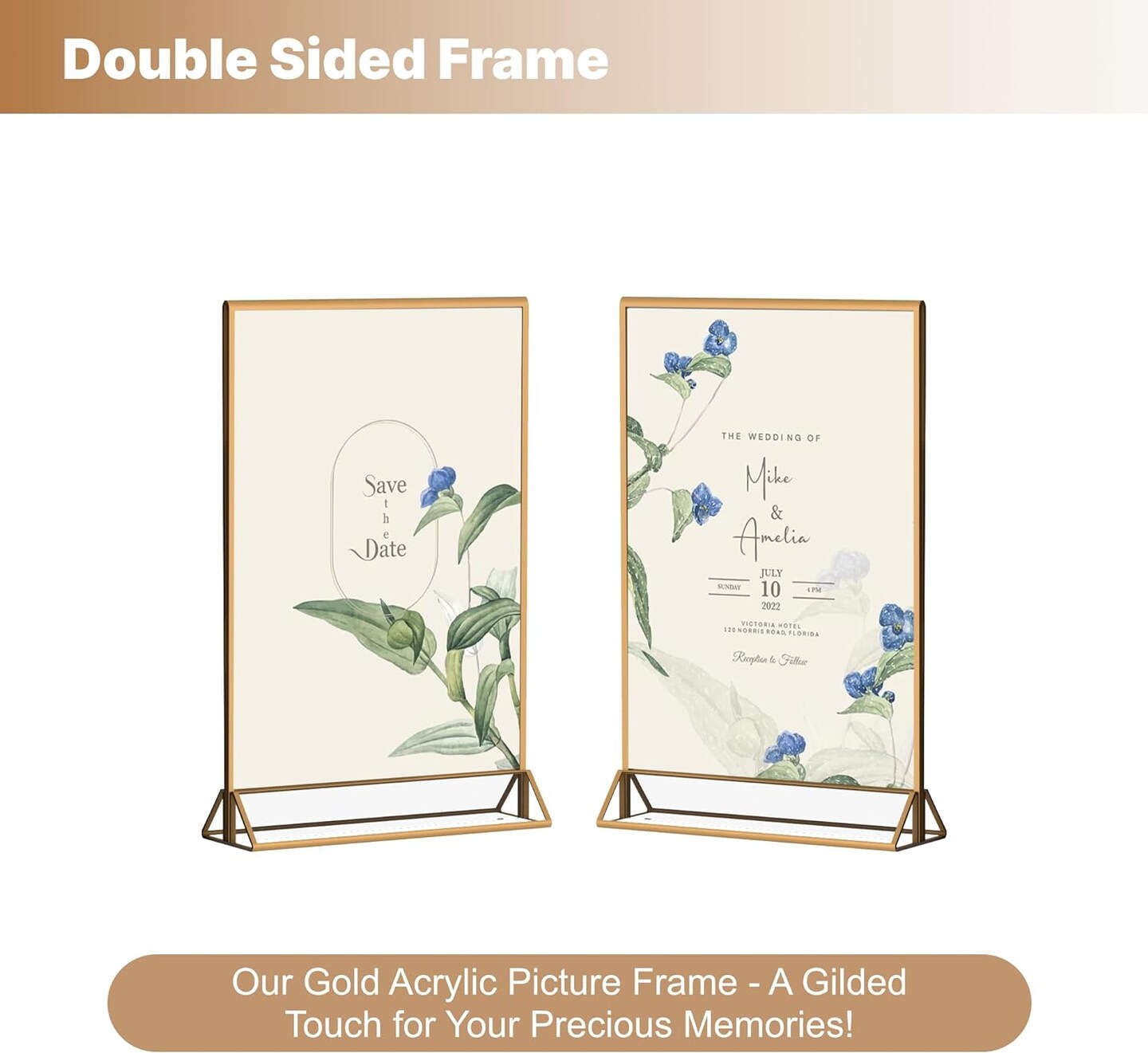 danoni Acrylic Sign Holder, Wedding Table Number Frames with Gold Borders, Double Sided Display for Menu Holders, Clear Paper Stand Display for Party, Festival and Restaurant (6 Pack)