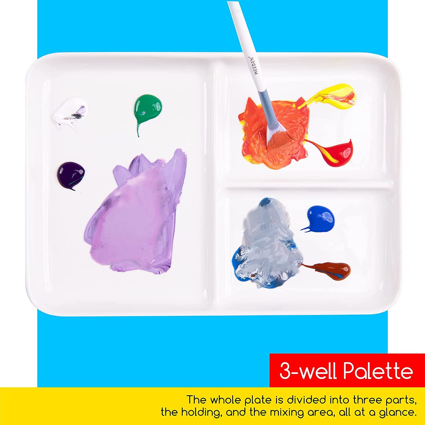 Porcelain Watercolor Palette 10'' × 7'' Ceramic Mixing Tray Rectangle Ceramic Artist Paint Palette for Painters,Gouache