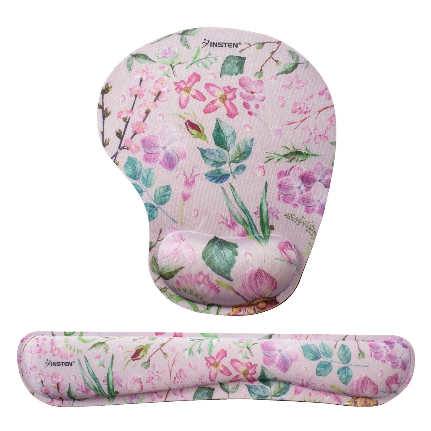 Insten Floral Mouse Pad with Wrist Support and Keyboard Wrist Rest, Ergonomic, Easy Typing, Memory Foam For Gaming Office, Arc L, Pink