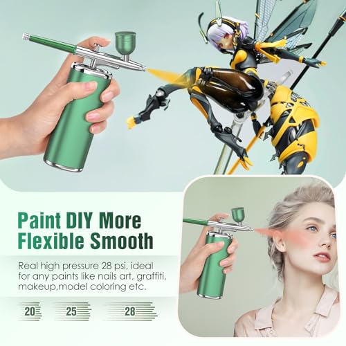 Cordless Airbrush Kit with Compressor Portable Nail Airbrush Machine 0.3mm Nozzle Rechargeable Air Brush Kit for Model Painting Makeup Barber Tattoo Food Cake Decor