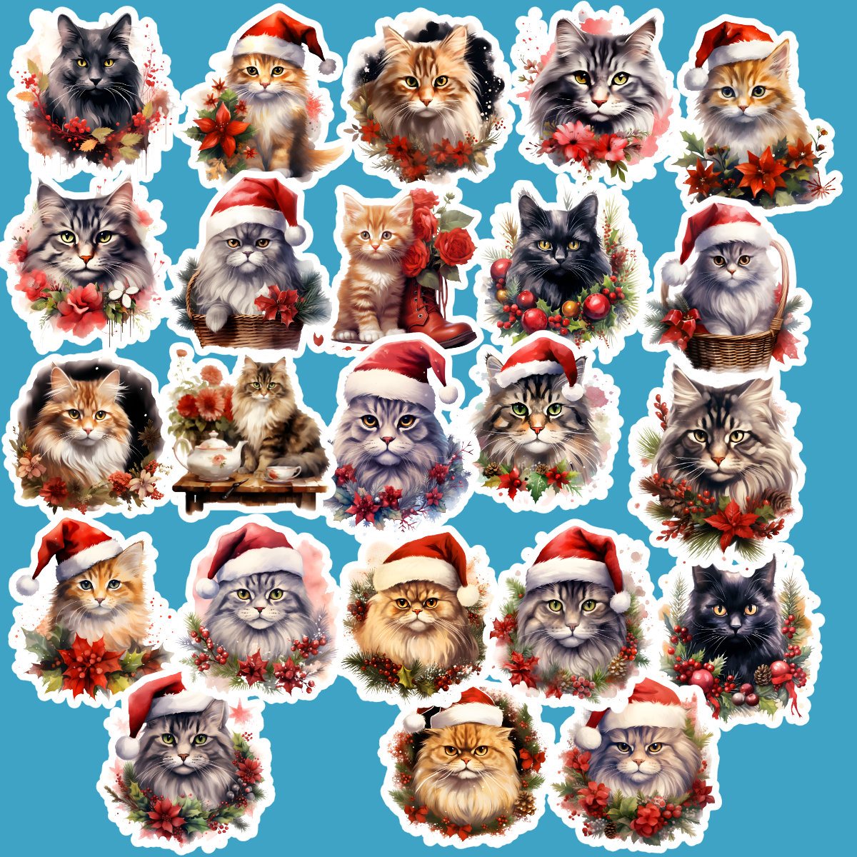 Adorable Christmas Cat Stickers