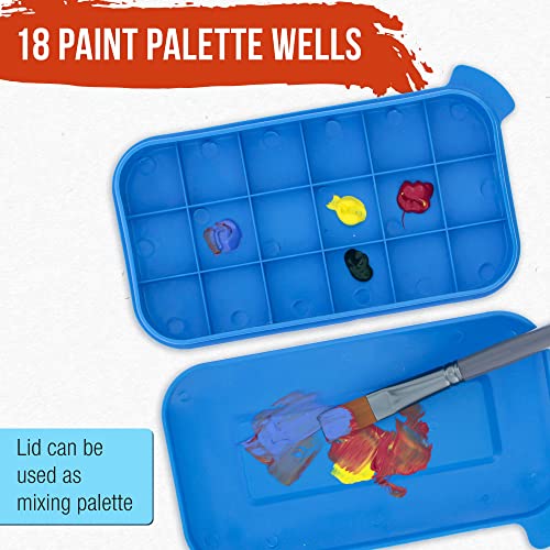 16 Hole Multi-Function Paint Brush Washer, Cleaner and Holder, 18 Palette Wells, Lid Plastic - Clean, Dry, Rest, Store, Hold Artist Brushes - Cleaning Acrylic, Watercolor, Oil Painting