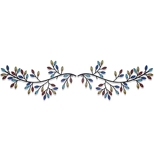 2 Pieces Metal Tree Leaf Wall Decor Vine Olive Branch Leaf Wall Art Wrought Iron Scroll Sculptures Above The Bed, Living Room, Outdoor Decoration (Bright Color)