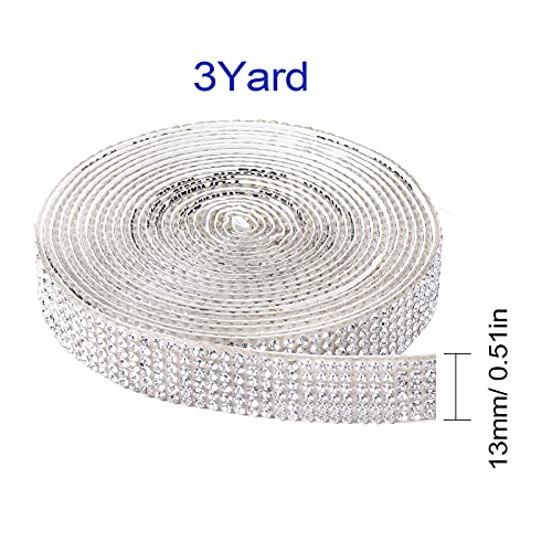 3Yards Self Adhesive Crystal Rhinestone Diamond Ribbon&#xFF0C;Rhinestone Decorative Sticker with 2mm Rhinestones, Diamond Crystal Sticker for Car Decoration or DIY Crafts (Silver, 0.51 Inch )