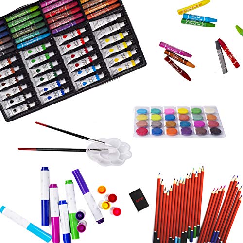 139 Piece Art Sets &#x26; Crafts Kit with Sketch Pads, Deluxe Wooden Box for Artist Beginners Girls Boys (Light Brown)