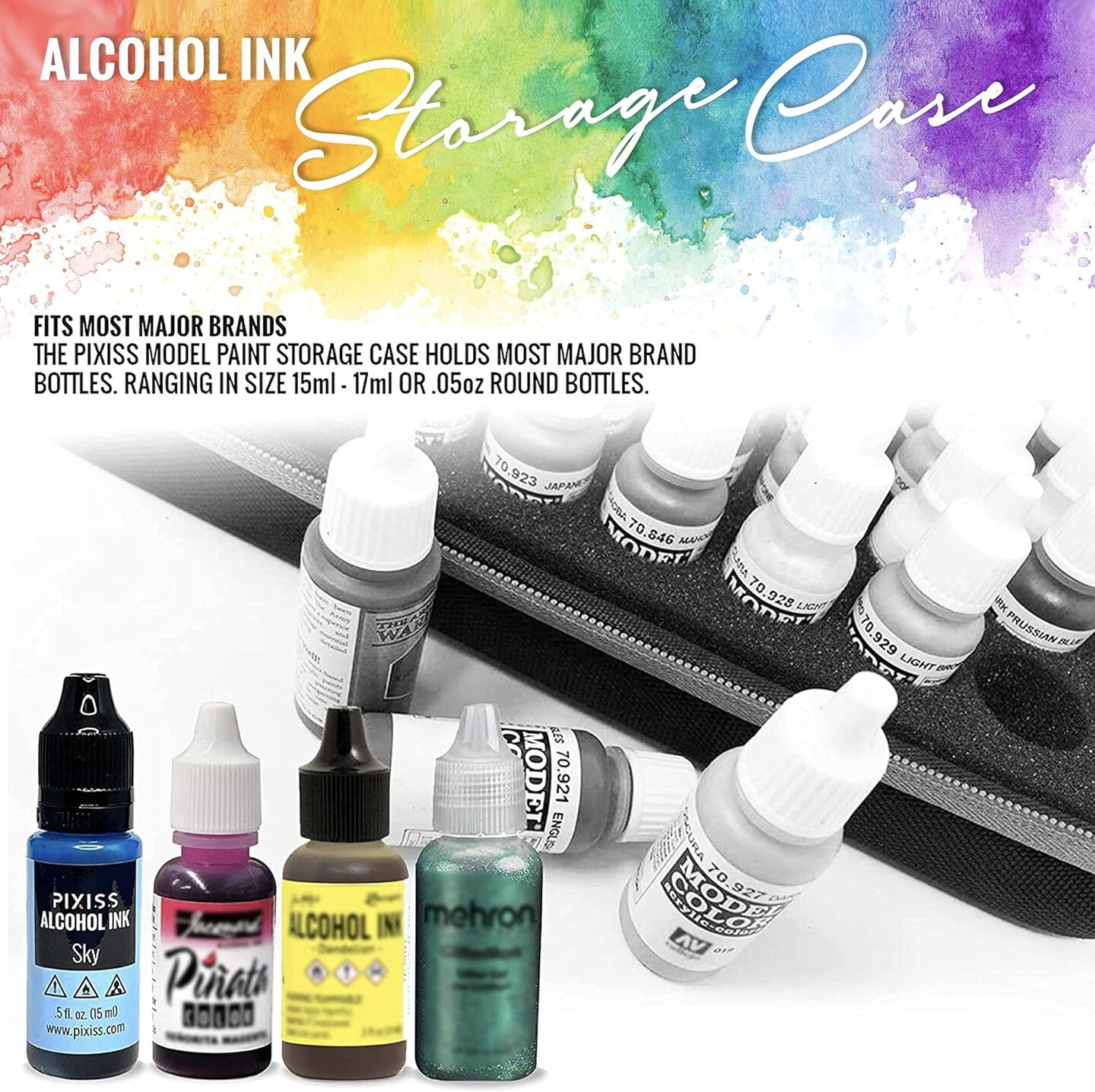 Alcohol Ink Storage Carrying Case Organizer by Pixiss, Large Size Stores 60x 0.5-Ounce Bottles of Alcohol Ink, Stickles, Glossy Accents or Reinkers, Travel Case (Ink not Included)