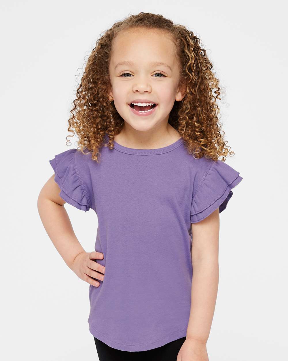 Premium Toddler Flutter Sleeve Tee, Self-Fabric Flutter Detail Tee, Stylish Kids Clothing | This toddler girls&#x27; Flutter Sleeve tee offers adorable, fun sleeve detail paired with the incredible comfort of our soft, stretchy baby rib fabric | RADYAN&#xAE;