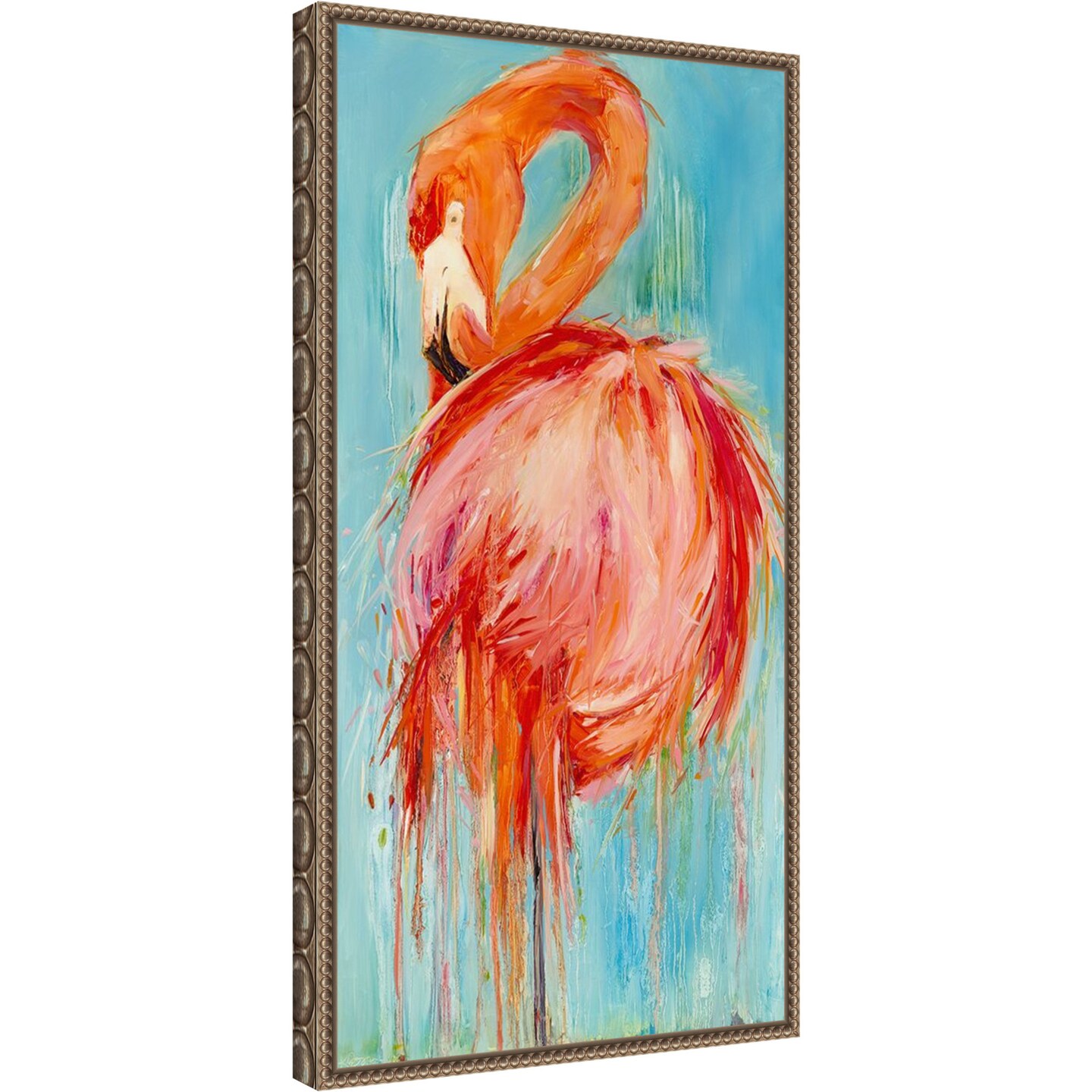 Flamingo Pose by Kathleen Broaderick 14-in. W x 27-in. H. Canvas Wall Art Print Framed in Bronze
