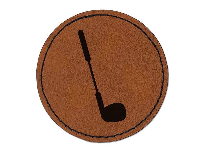 Golf Club Round Iron-On Engraved Faux Leather Patch Applique - 2.5&#x22;