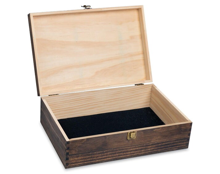 Makerflo XL Size Pine Wood Memory Box with Black Felt Inside and Hinged with Clasp of Front, Keepsake Wooden Box Ideal for Craft and Personalization (Laser Engraving, Epoxy, UV DTF, and Vinyl)