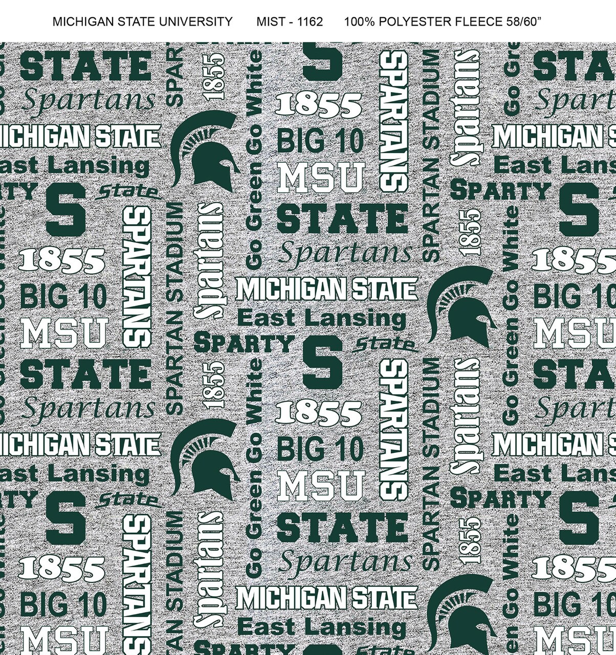 Sykel Enterprises-Michigan State University Fleece Fabric-Michigan State Spartans Heather Verbiage Fleece Blanket Fabric-Sold by the yard